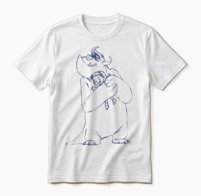 Sketch Hugging Sully and Boo by Disney Pixar Monsters Inc. Unisex T-Shirt in White