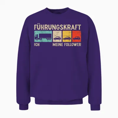 T-Shirt with German Text "führungskraft Fernfahrer Ich Meine Follower", Black Unisex Sweatshirt - Purple