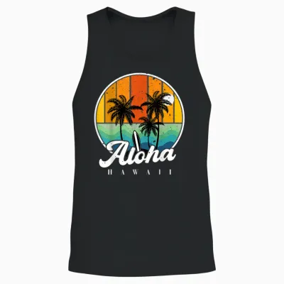 Aloha Hawaii Palm Beach T-Shirt for Children, Teenagers, Boys Unisex Tank Top - Black