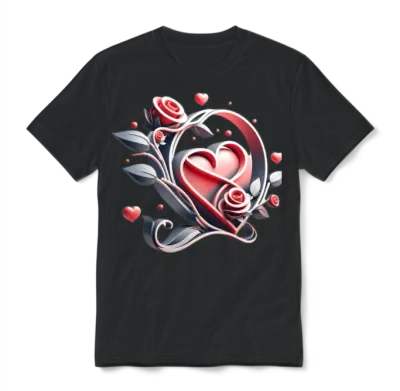 Valentine's Day Artistic Badge Design Unisex T-Shirt - Black