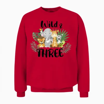 Kinder Wild & Three 3. Geburtstag Junge Lustiges Wildtier Kleinkind Unisex Sweatshirt - Red