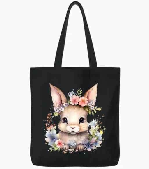 Rabbit Ears, Easter Bunny Costume, Easter Decoration, Easter T-Shirt, Black Tote Bags - Black