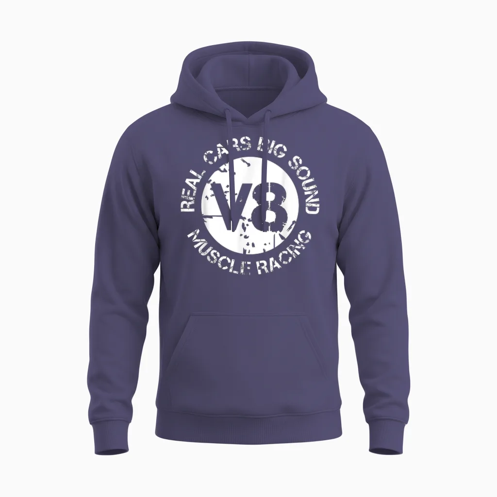 Logo V8 American Musclecar Classic Unisex Hoodie in Heather Sport Dark Navy