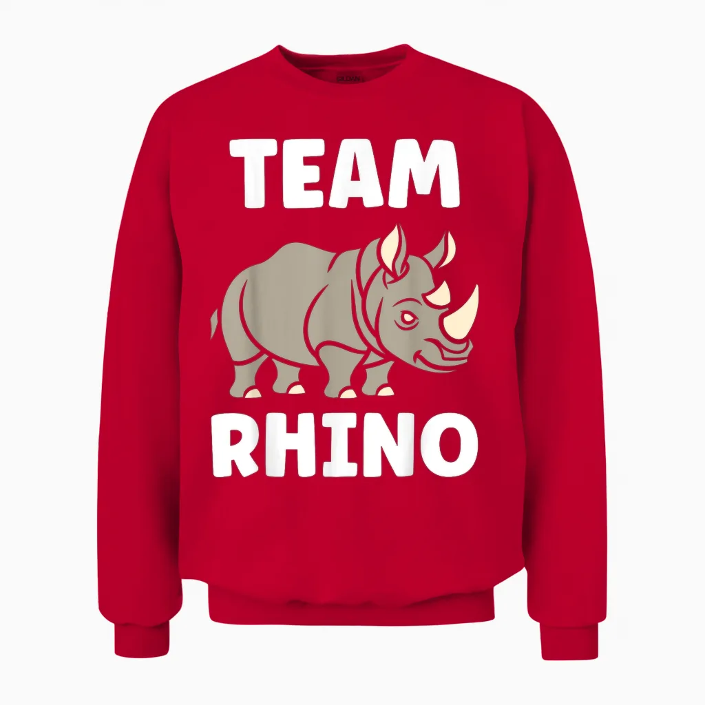 Funny Rhinoceros Minimalist Cute Simple I Love Team Rhino Unisex Sweatshirt in Red