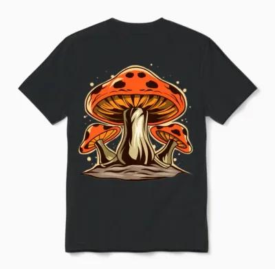 Mushrooms, Psychedelic, Retro, Hippie Unisex T-Shirt - Black