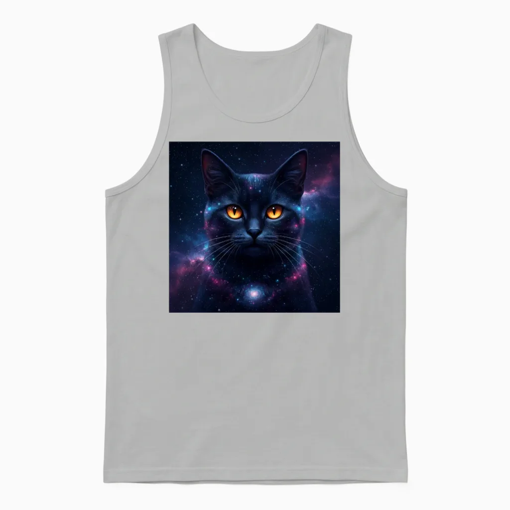 Galaxy Cat Kitten Face Nebula Eyes Space Kitty Art Unisex Tank Top in Ash