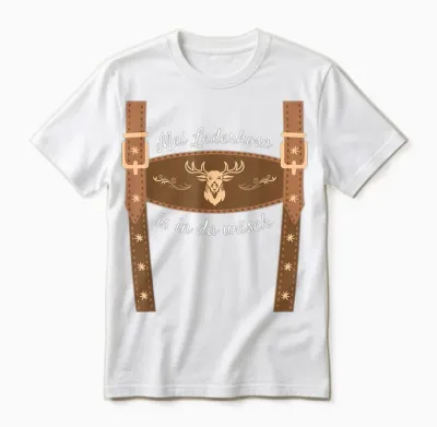 Trachtenshirt Dirndl Ersatz Shirt Bayrische Tracht Mei Lederhosn Is in Da Wasch, Leather Trousers, Replacement Lederhosn T-Shirt, Black, Short Sleeve Unisex T-Shirt - White