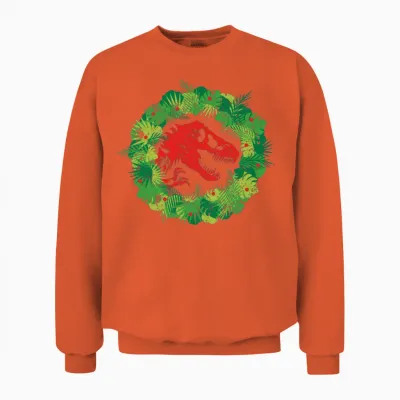 Jurassic World Christmas Design T-Rex with Wreath Unisex Sweatshirt - Orange