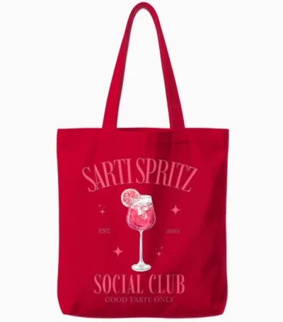 Sarti Spritz Social Club Team Pink Aperitif Backprint Tote Bags - Red