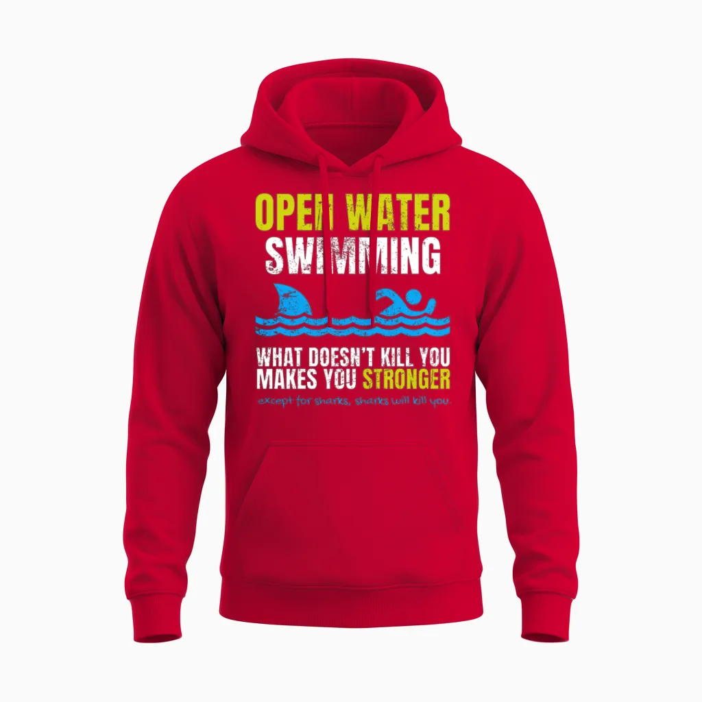 Funny Open Water Swimming Shark Unisex Hoodie in Red