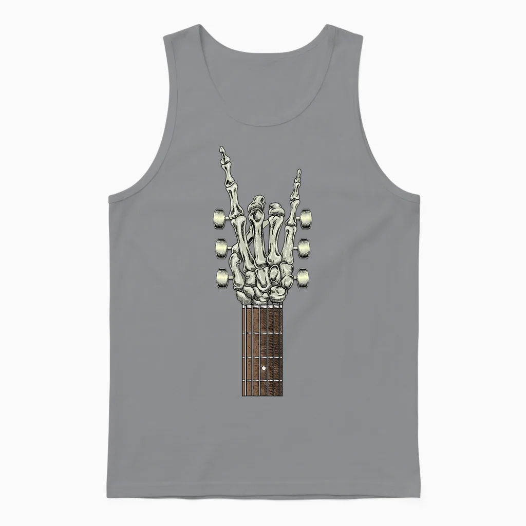 Rock on Skeleton Hand Guitar Gifts Men Graphic Tee Rock Band Unisex Tank Top in Sport Grey