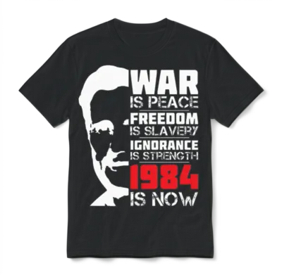 War Is Peace, 1984 Is Now - George Orwell Portrait Unisex T-Shirt - Black