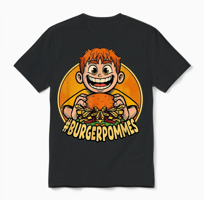 Burger.pommes Comic Stil Fast Food Snack Unisex T-Shirt in Black