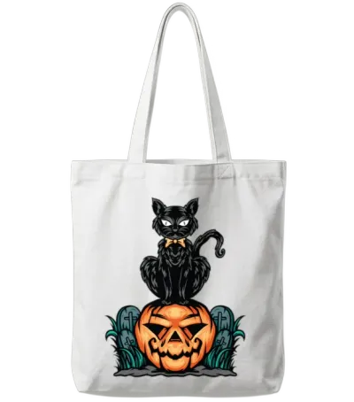 Funny Cat Halloween Tote Bags - White
