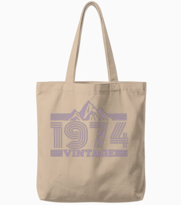 Vintage 1974 Birthday Mountains Hiking Climbing Tote Bags in Natural