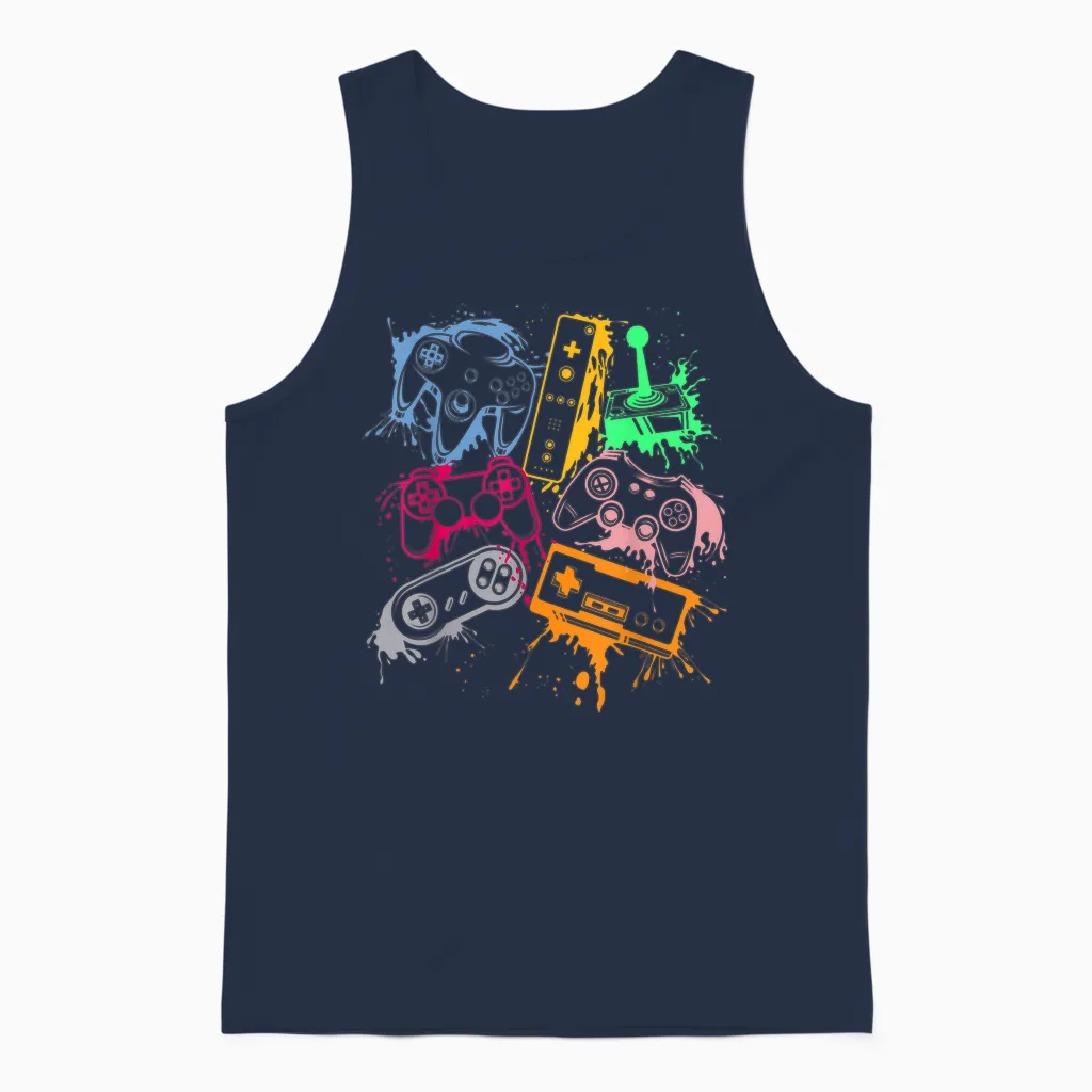 Video Game Console Controllers Retro 80's 90's Arcade Gamer Unisex Tank Top in Navy