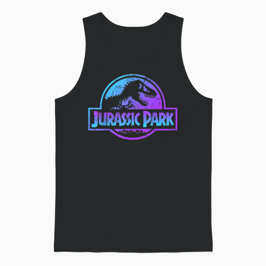Jurassic Park Blue & Purple Fossil Logo Graphic Short Sleeve Unisex Tank Top in Black