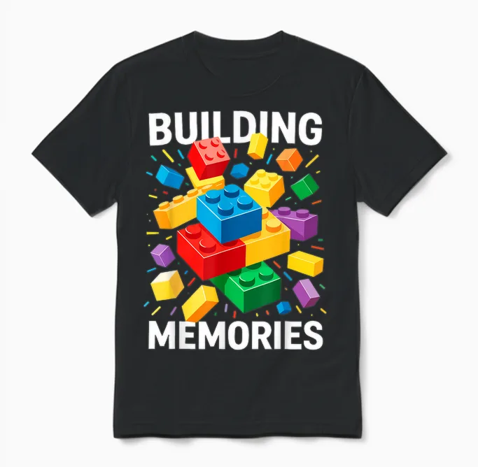 Building Memories Bricks Blocks Shirt for Adults Children Boys Girls Unisex T-Shirt in Black