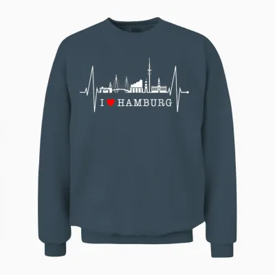 Hamburg Skyline Herzschlag Silhouette Liebe I Love Hamburg Unisex Sweatshirt - Dark Heather