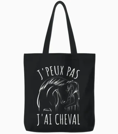 Je Peux Pas J'ai Cheval Horses Women Girl Riding Tote Bags - Black