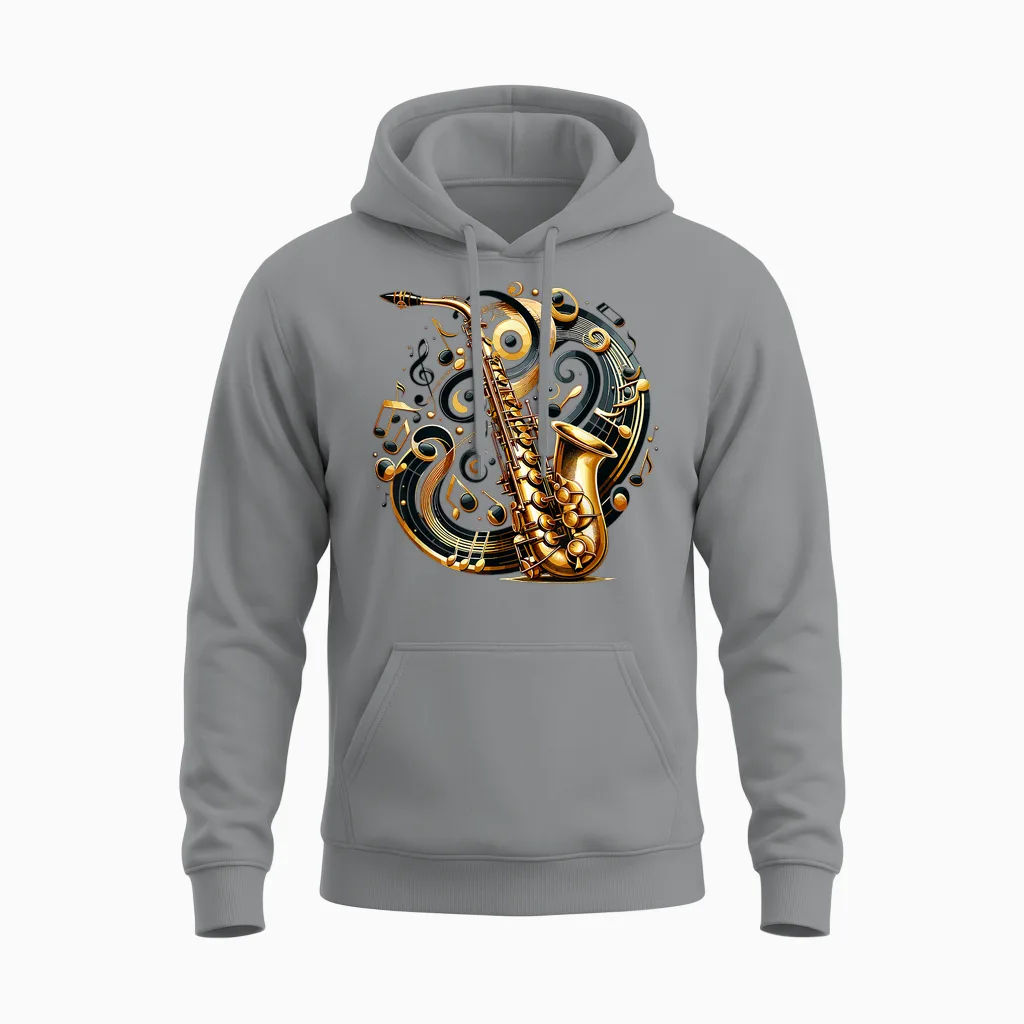 Saxophon Symphonie Violinschlüssel Blues Musikliebhaber Unisex Hoodie in Sport Grey