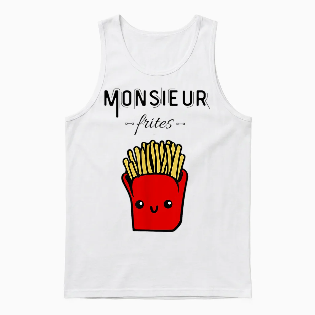 Funny Mr Fries Gift Potato Fast Food Humour T-Shirt, Grey, S Unisex Tank Top in White