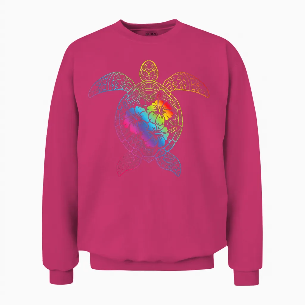 Meeresschildkröte Mandala Schildkröte Tropisches Hawaii Unisex Sweatshirt in Heliconia