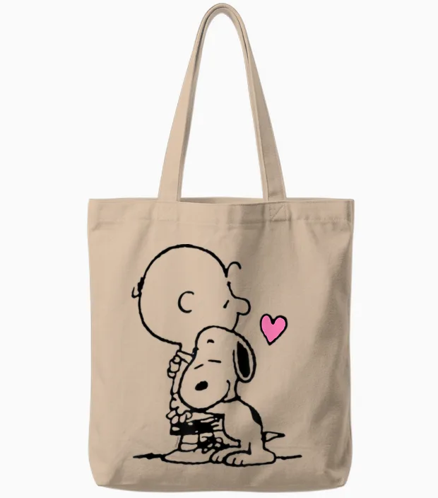 Snoopy Charlie Hug Tote Bags in Natural