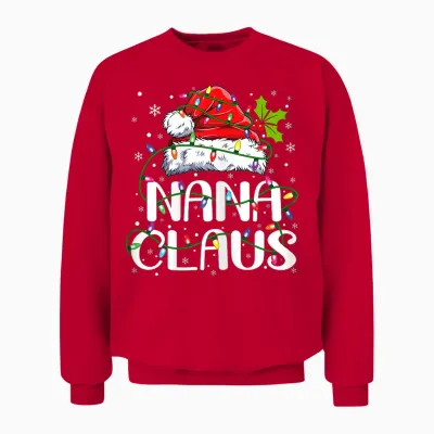 Nana Claus Christmas Lights Pajama Family Matching Unisex Sweatshirt - Red