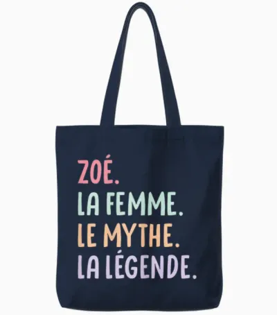 Woman Girlfriend Humour Personalized Gift Name Zoé T-Shirt, Black, Female X-Small Tote Bags - Navy