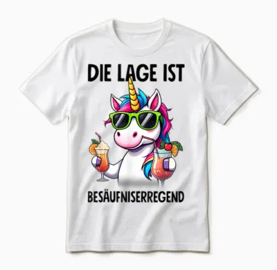 Die Lage Ist Besäufniserregend Mit Einhorn T-Shirt - Unisex - Weiß - S - Kurzarm - T-Shirt - Cartoon - Frühling, Sommer Unisex T-Shirt - White