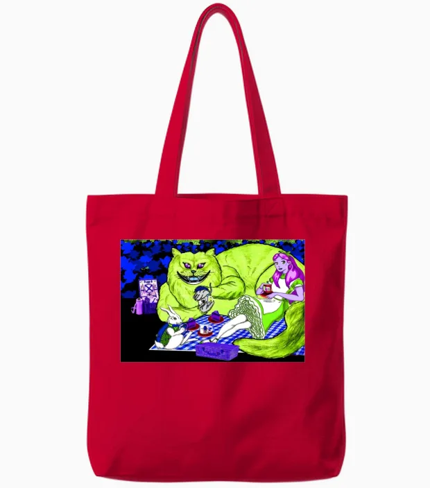 Alice in Picnic Land Black (light Version) Tote Bags in Red