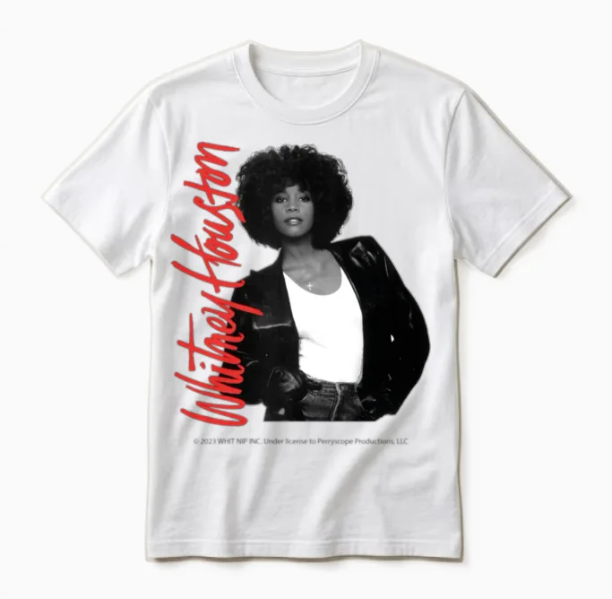 Whitney Houston Photo Mug and Pink Nameplate Unisex T-Shirt in White