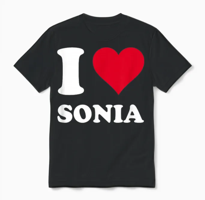 Red Heart J'aime Sonia T-Shirt, Black, S Unisex T-Shirt in Black