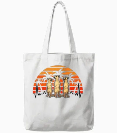 Meerkat Heartbeat Retro Tote Bags - White