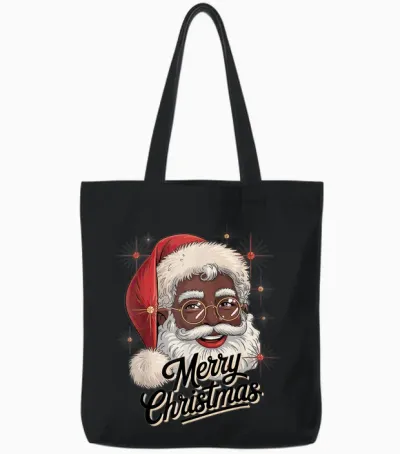African American Santa Christmas Black Xmas Tote Bags - Black