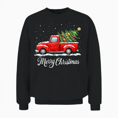Vintage Merry Christmas Red Truck Old Fashioned Christmas Unisex Sweatshirt - Black