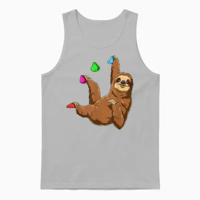 Cute Sloth and Climbing T-Shirt, Black, S Unisex Tank Top - Ash