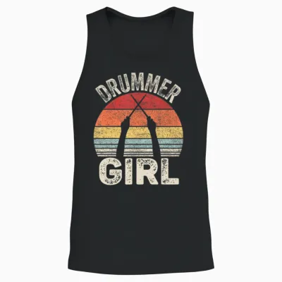 Vintage Retro Drummer Girl Unisex Tank Top - Black