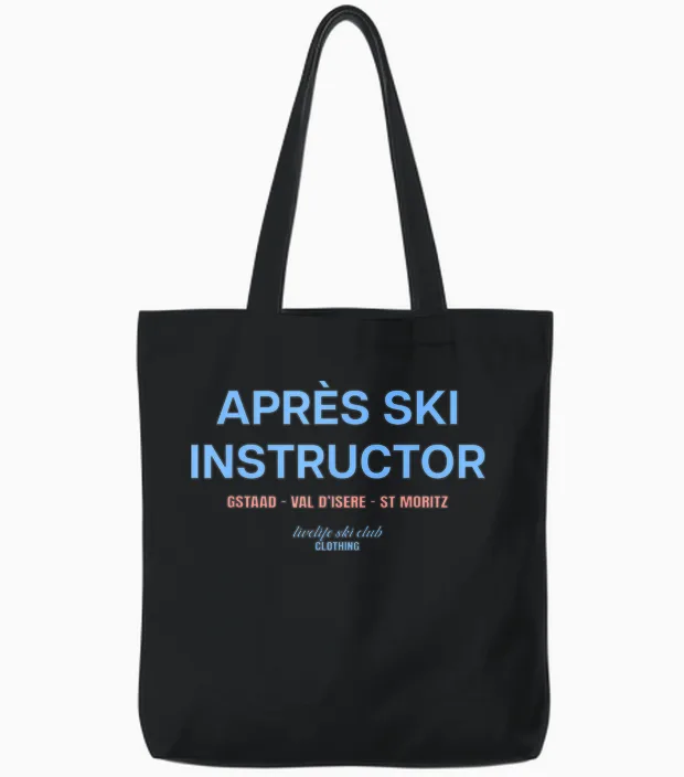 Aprés Ski Instructor X Livelife Ski Club Skifahrer Frontal Tote Bags in Black