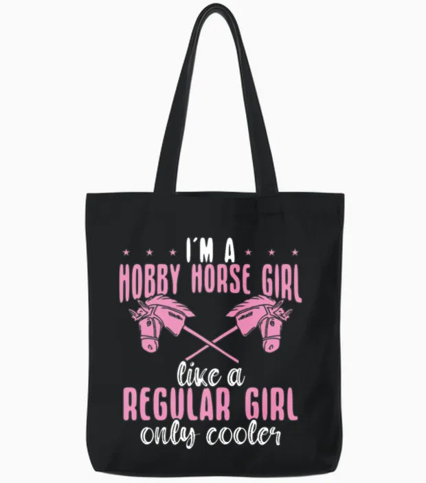 Funny Hobby Horsing Cute Hobby Horse for Girls Tote Bags in Black