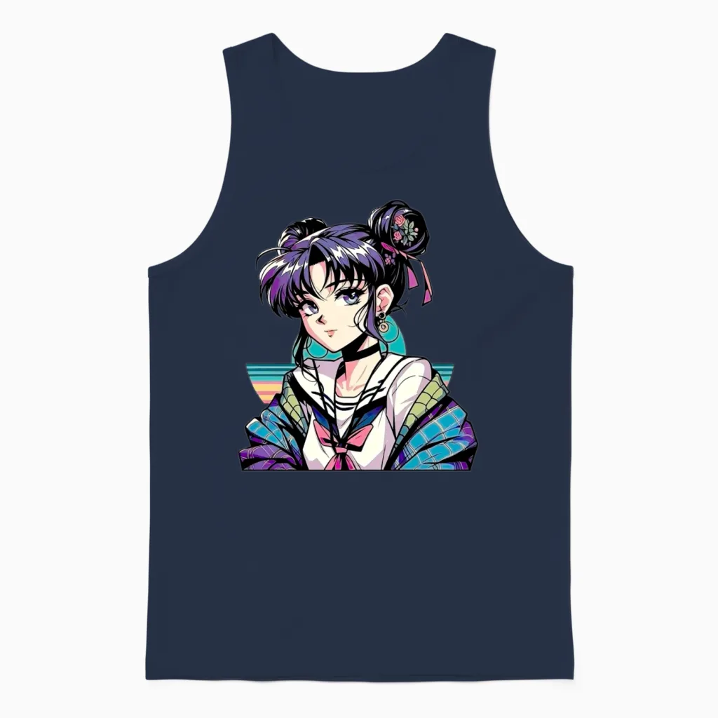 Anime Retro Girl Unisex Tank Top - Navy