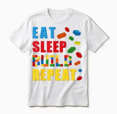 Eat Sleep Build Repeat Building Bricks Blocks Builder Boys Unisex T-Shirt - White