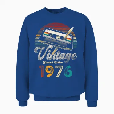 Vintage 1976 Birthday 49 Years Cassette Pencil Unisex Sweatshirt - Royal
