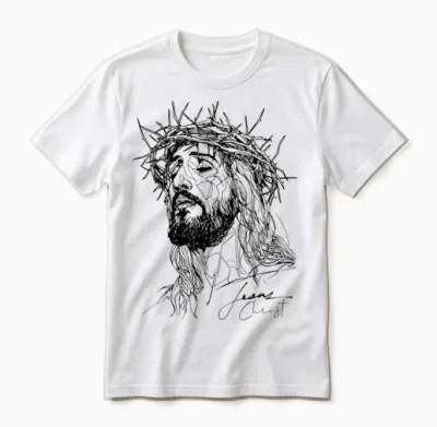 Visit the Aesthetic God Apparel - Jesus Dornenkrone - Jesus-Linienzeichnung Kunstwerk T-Shirt (weiß, S) Unisex T-Shirt - White