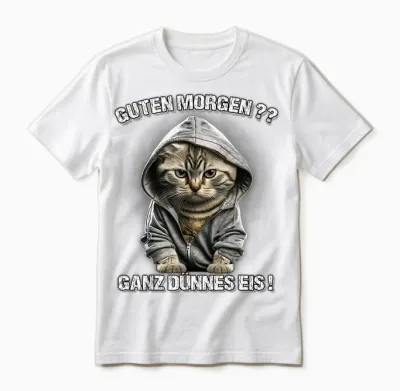 Guten Morgen? Ganz Dünnes Eis! Funny Cats Coffee T-Shirt, Black Unisex T-Shirt - White