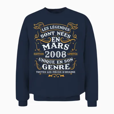 Vintage Birthday Gift 18 Years Born in March 2008 Unisex Sweatshirt - Navy