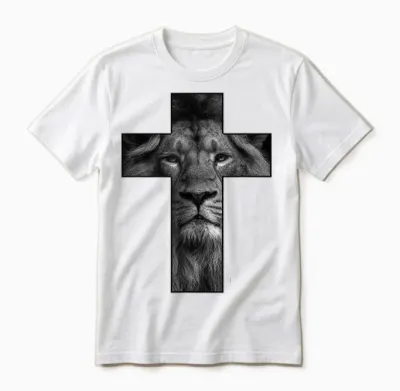 T-Shirt « Faith in God » Avec Motif Tête De Lion Et Croix De Jésus Unisex T-Shirt - White