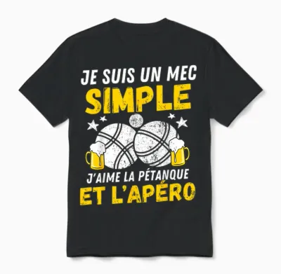 Guy Simple Aperitif Pétanque Funny Boccia Bouliste Pétanque Unisex T-Shirt - Black
