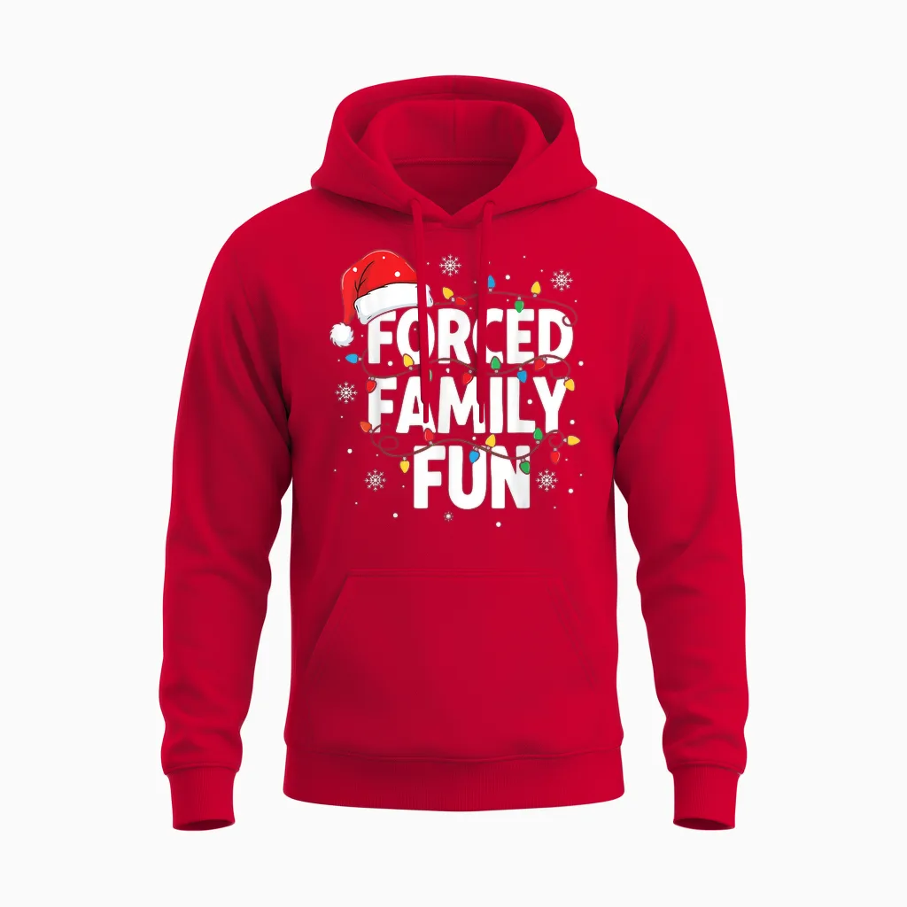Forced Family Fun Shirt Men Women Kids Christmas Pajamas Unisex Hoodie in Red